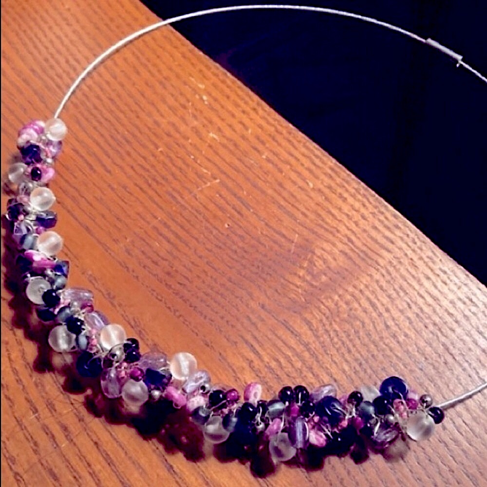 Necklace ARTISAN AMETHYST SILVER Wire Hand Crafted Purple Pink Magnetic Closure
